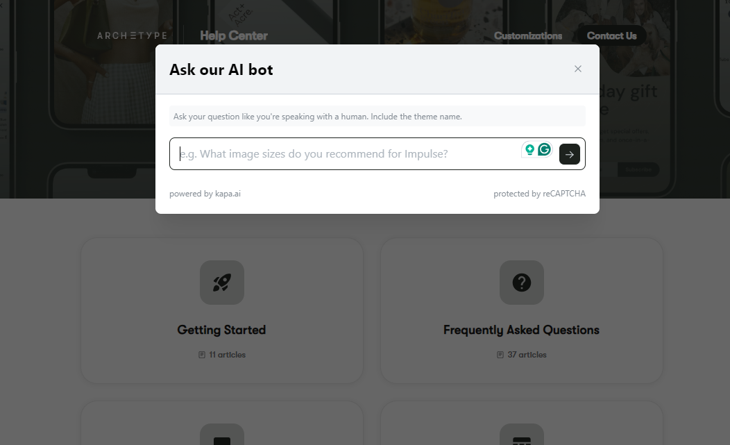 AI Chat support of Motion Shopify Theme