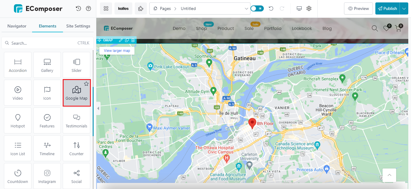 google map element of EComposer in Shopify