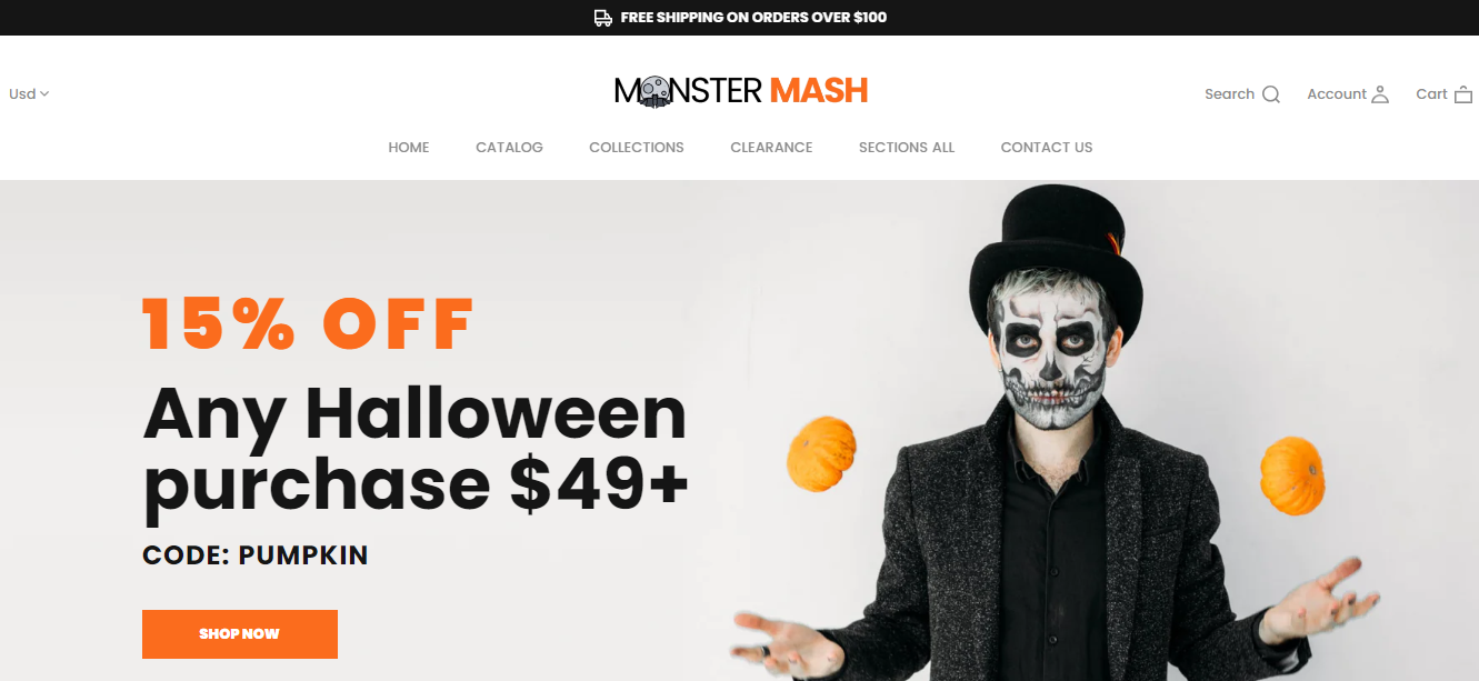 Halloween website templates and examples for online store