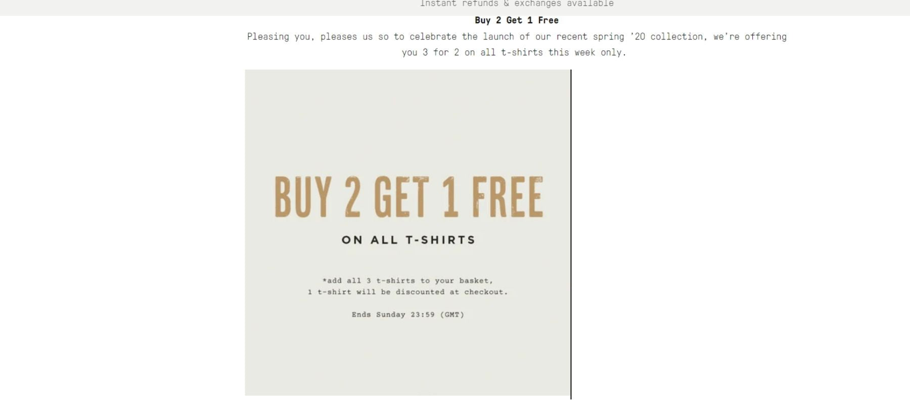 P&Co's "Buy 2 Get 1 Free On All T-Shirts" campaign.