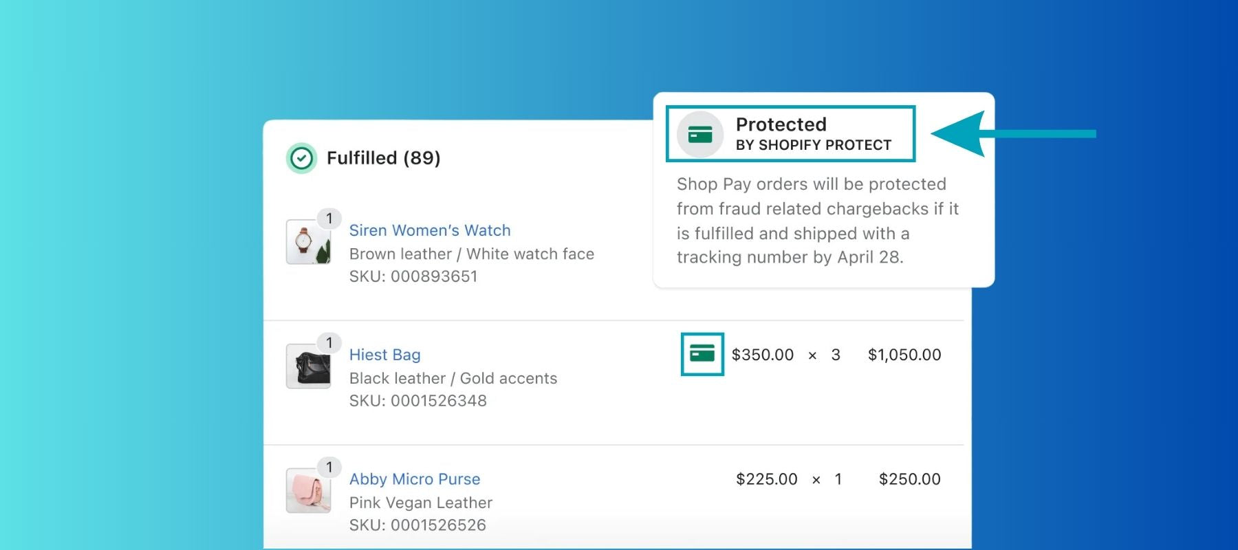 Orders are protected by Shopify Protect