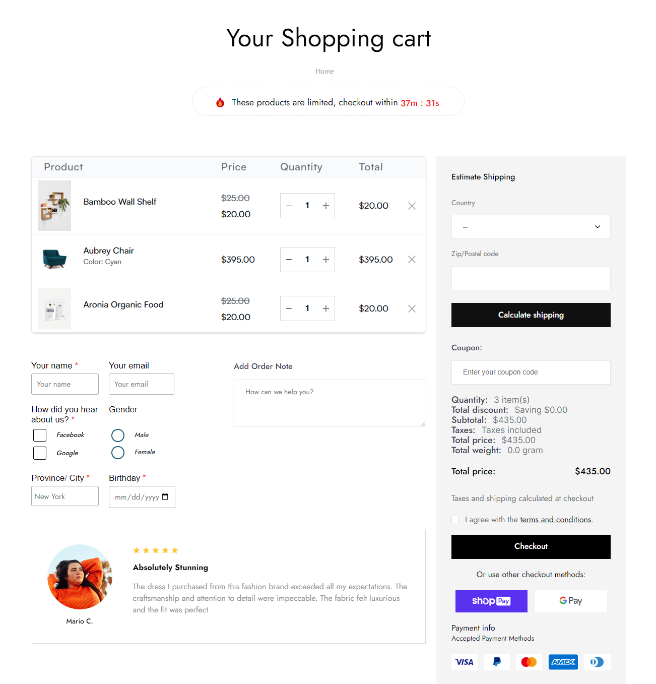 Shopify Shopping Cart Page