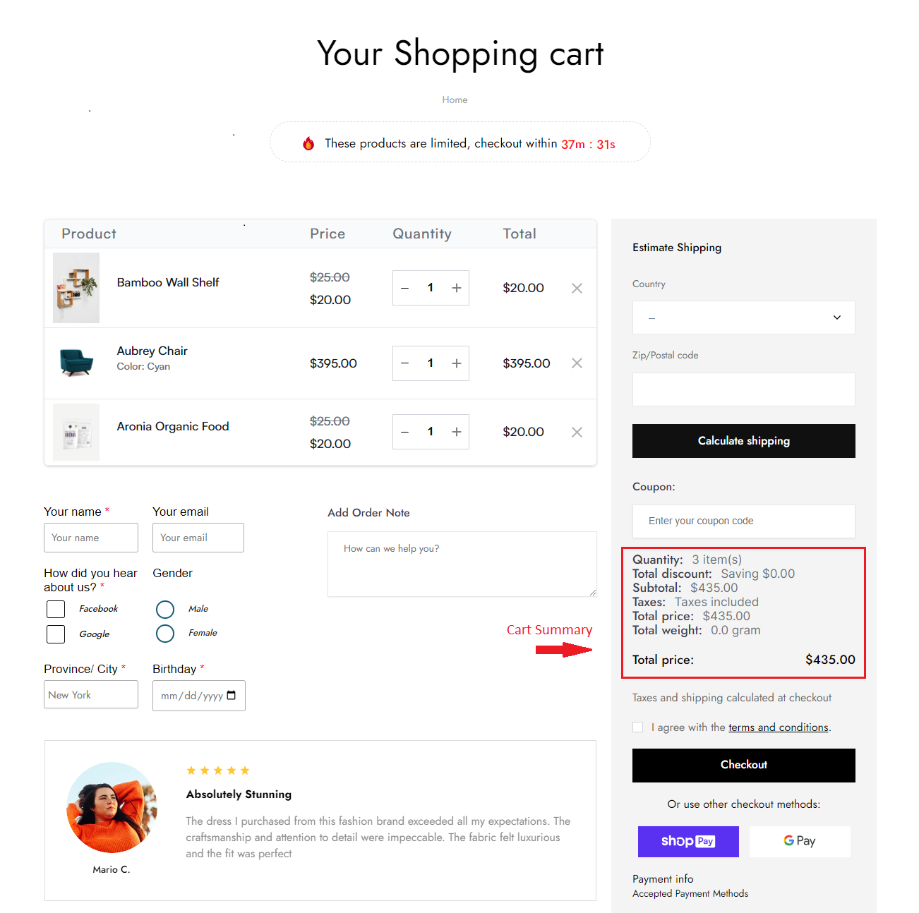 Cart Summary - Shopify Cart Page