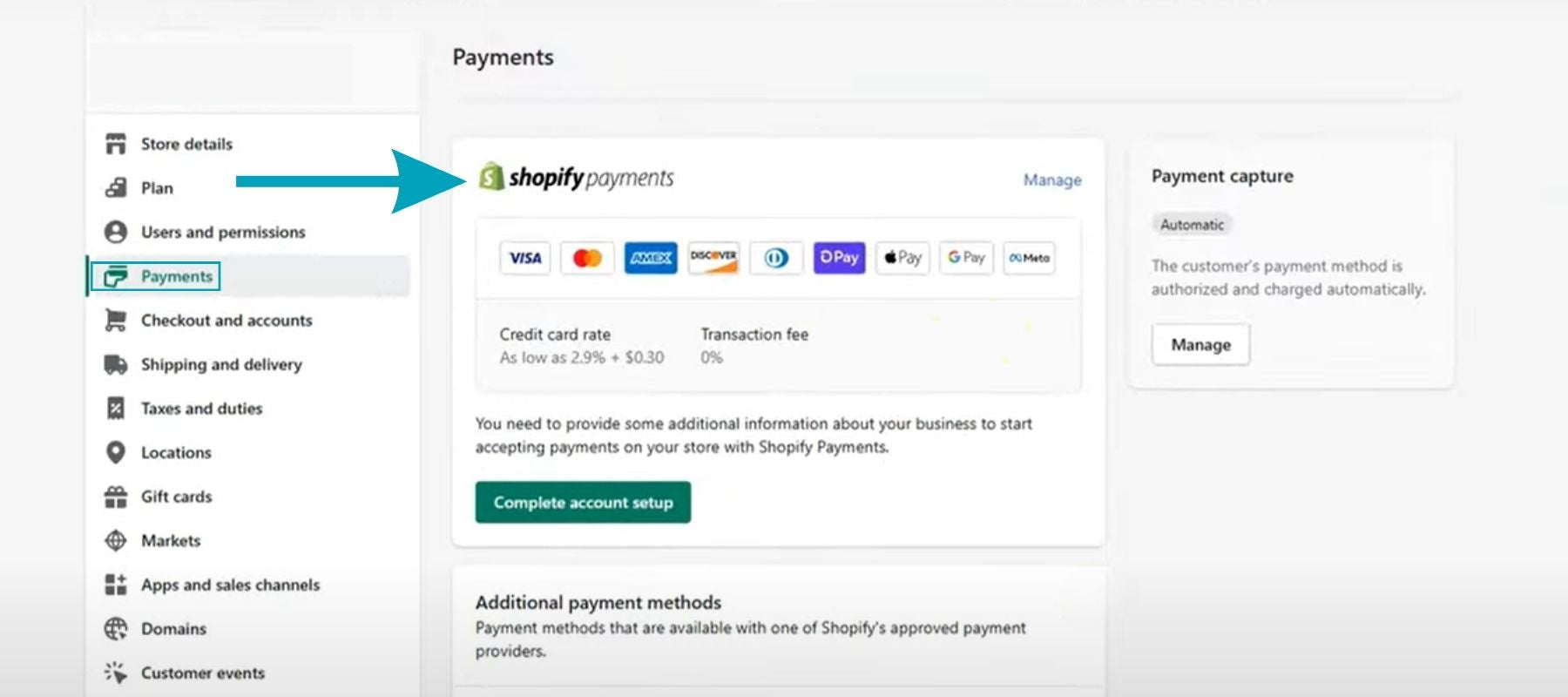 Check your Shopify Payments option