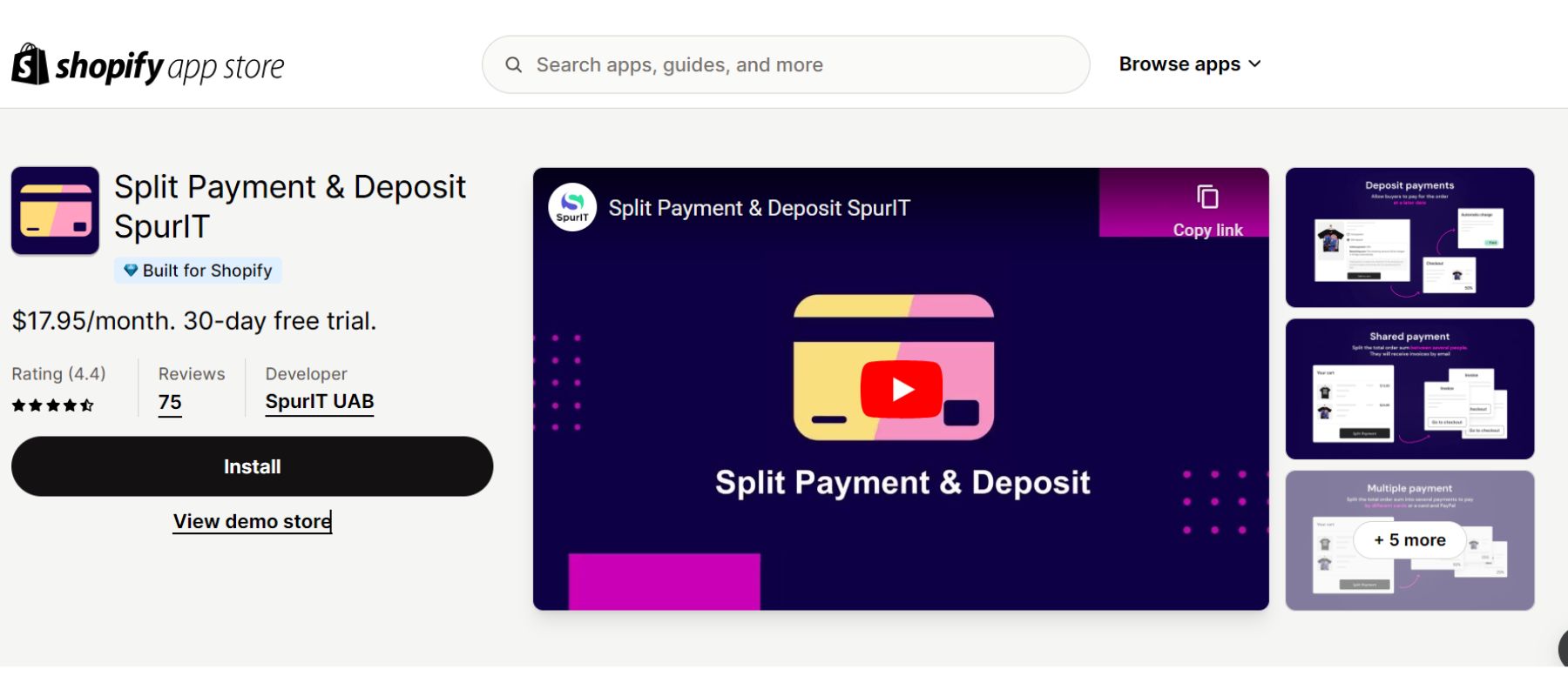 Split Payment & Deposit SpurIT on the Shopify App Store