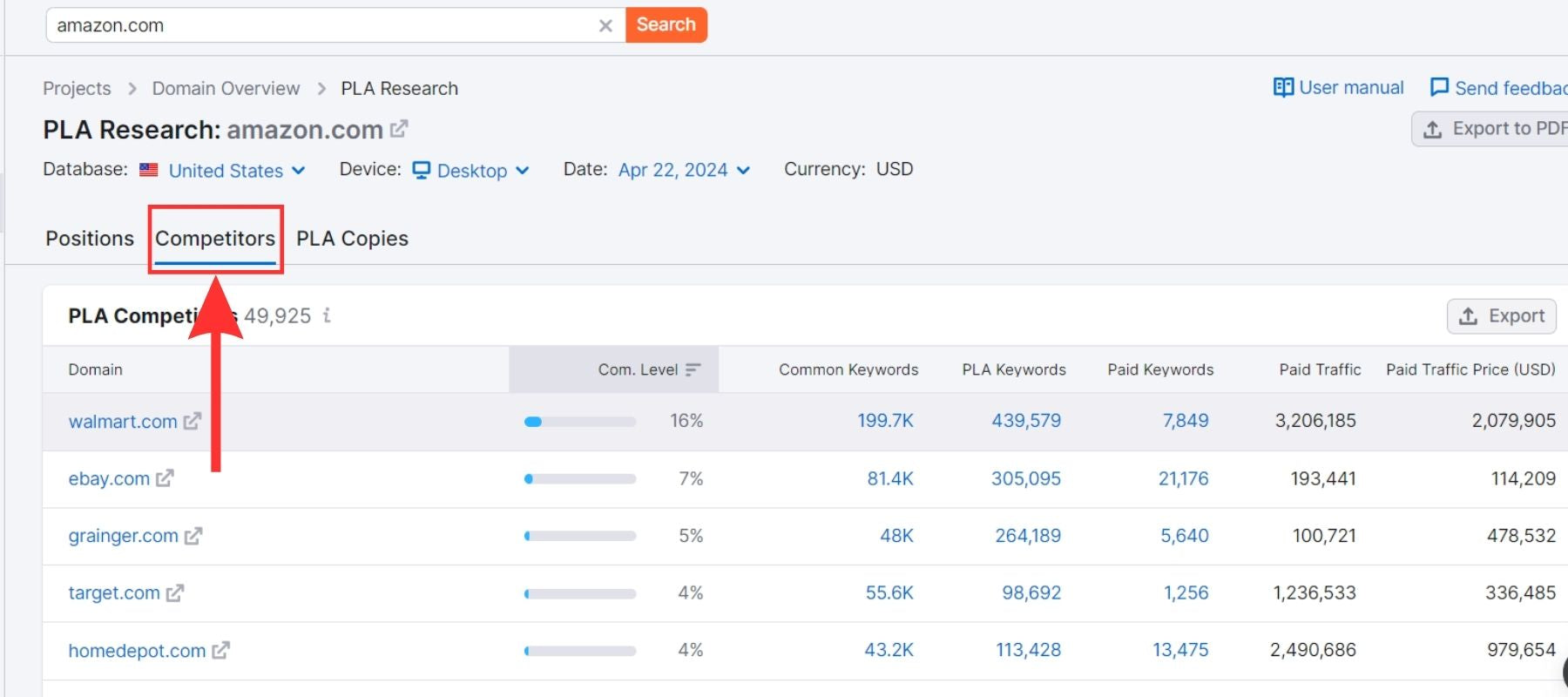 access the Semrush PLA Research tool