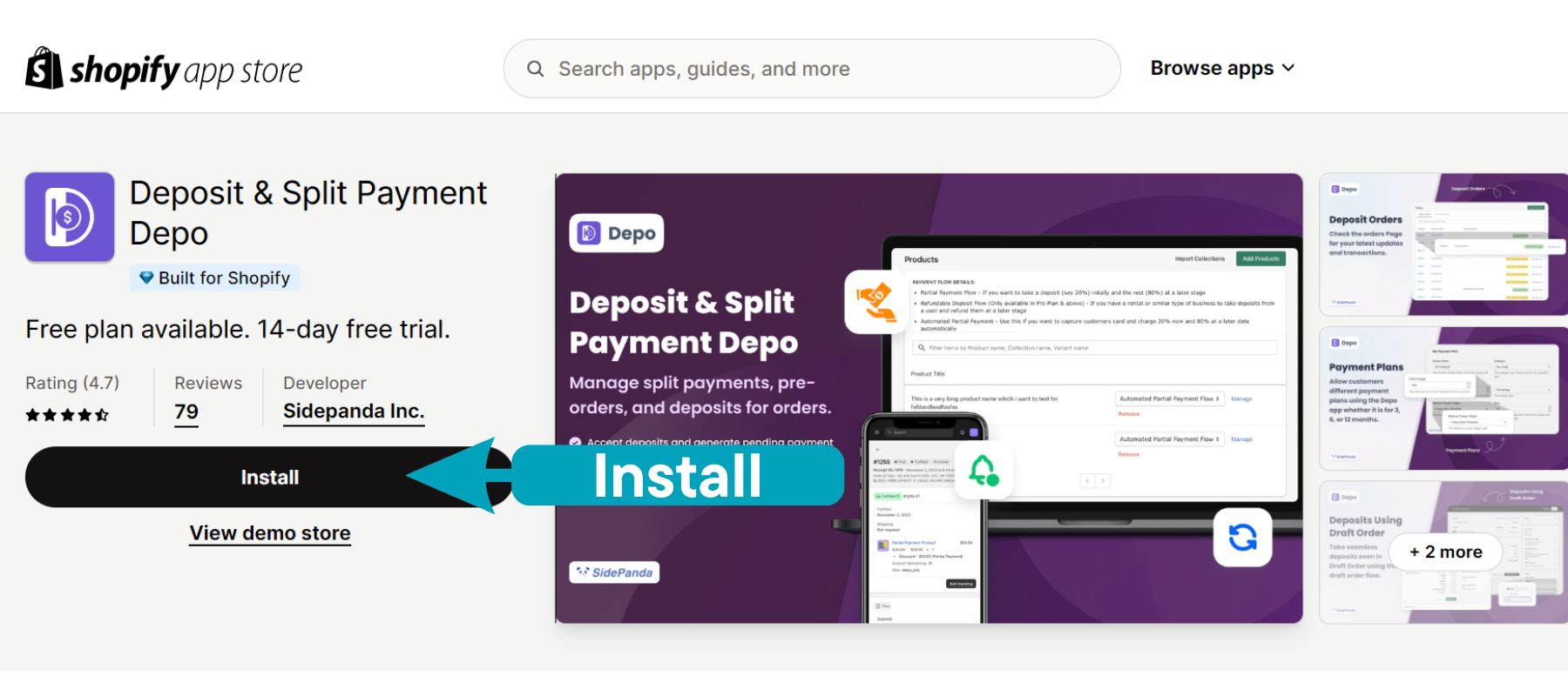 install the Deposit & Split Payment Depo app