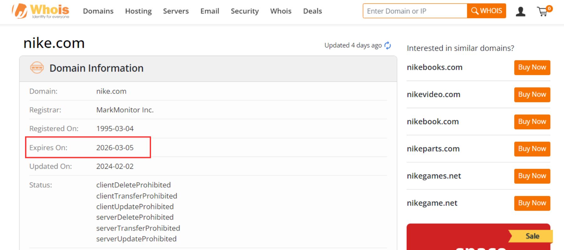 Using Whois Domain Lookup to look up domain information