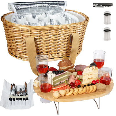 Hap Tim Wicker Picnic Basket Set for 4 Classic Vintage