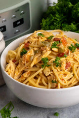 White Bowl with chicken spaghetti