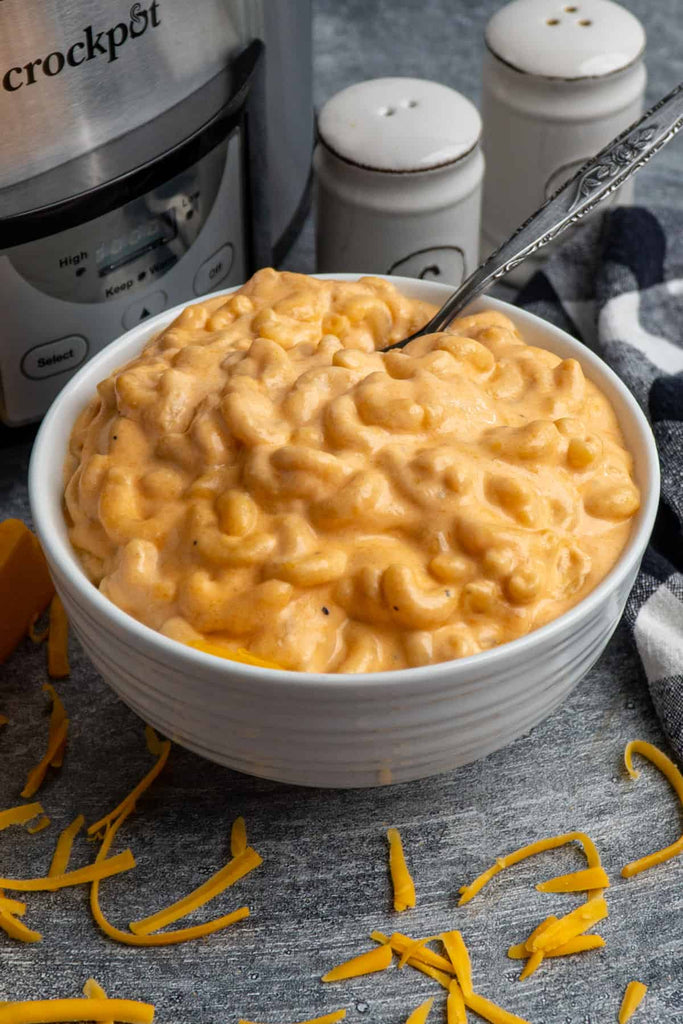 Mac and Cheese in a bowl setting on a table