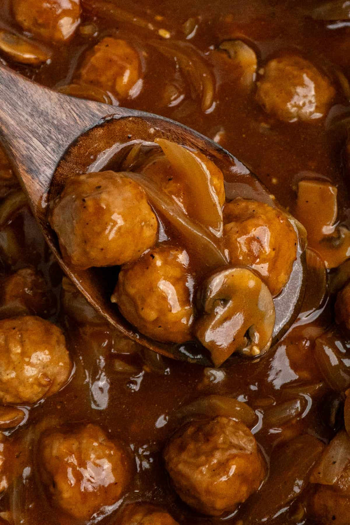 Crock Pot Salisbury Steak Meatballs in a bowl