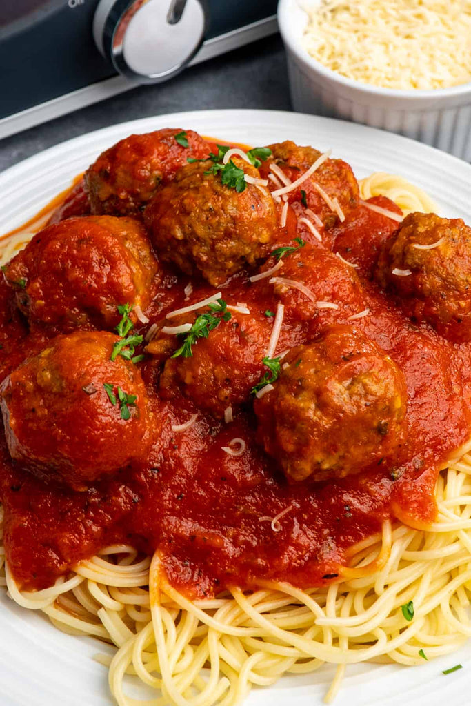 Crockpot Meatballs on Spaghetti