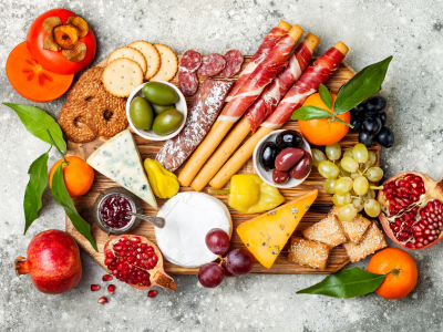 Charcuterie Board with cheese, fruit and vegetables