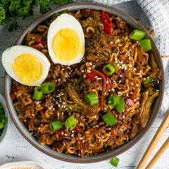 Beef Ramen Noodles in a bowl