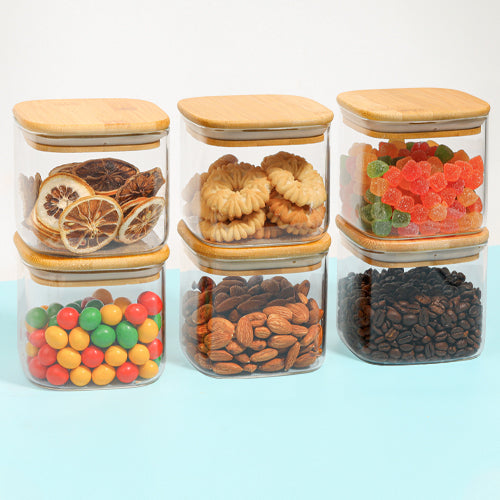 Square Glass Jars With Lids Wholesale 6 Sets For Flour, Sugar, Coffee,  Candy, Snack Bamboo Jars Glass - Customized Glass Food Containers & Mug &  Bowls Manufacturer .
