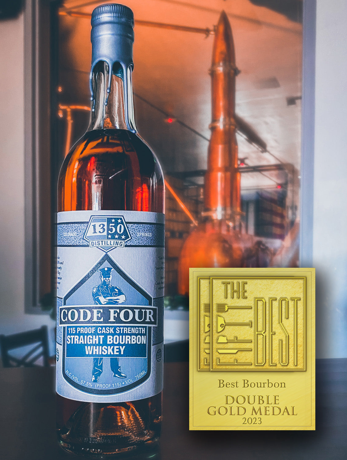 Code Four 115 Proof Straight Bourbon Whiskey - Covid Bottle Edition - 1350 Distilling product image