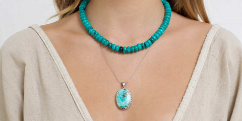 Image of turquoise beads and turquoise pendant necklace