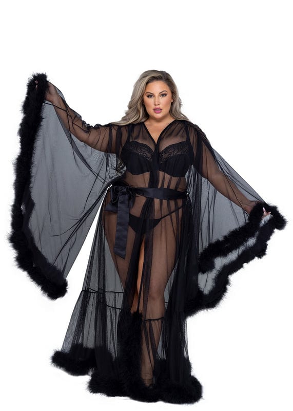 2023 Sexy Black White Mesh Long Robe Queen Size MAPALE 7483X