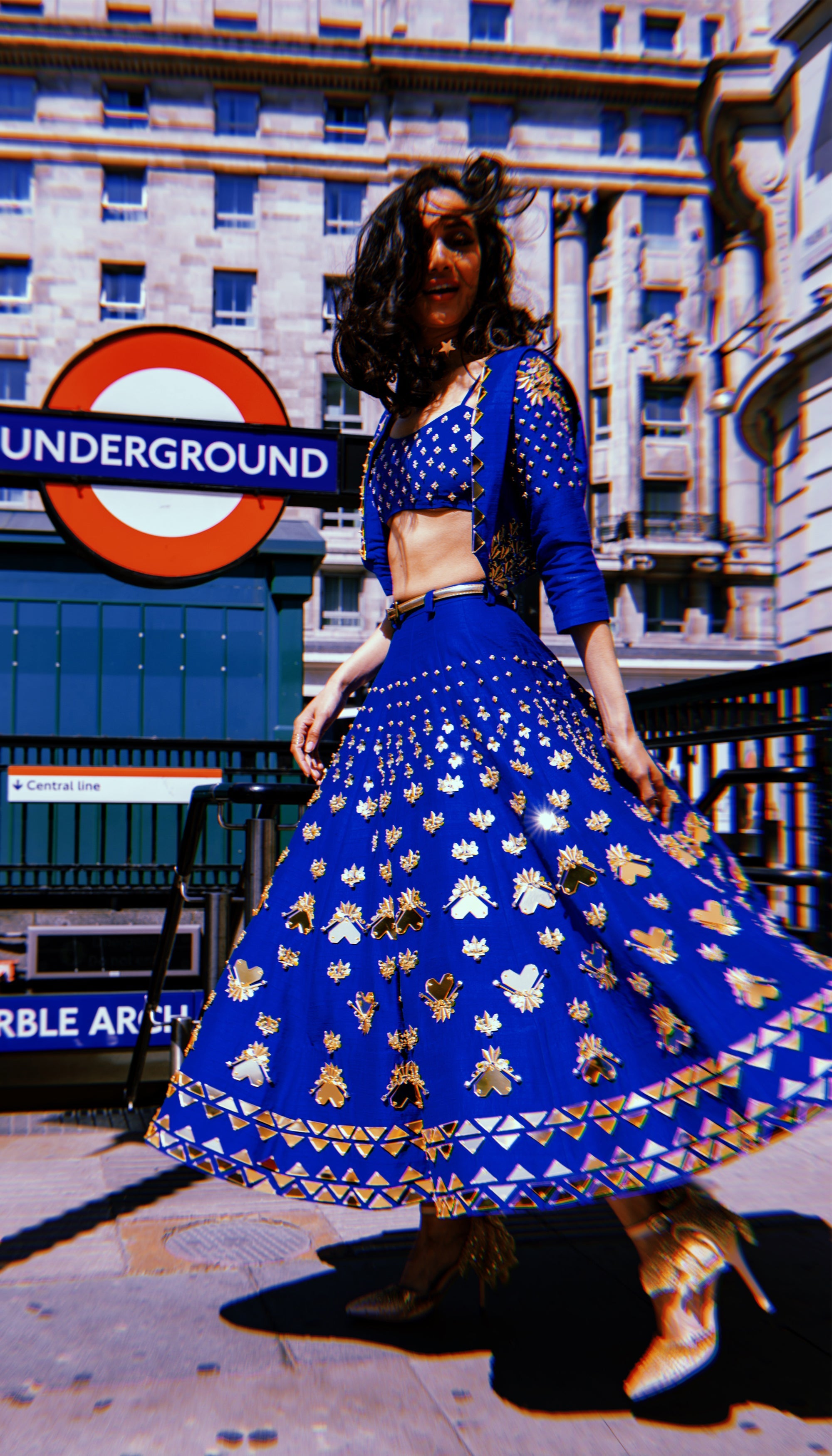 Electric Blue Raw Silk Embellished Lehenga Set Design by Papa Don't Preach  by Shubhika at Pernia's Pop Up Shop 2024
