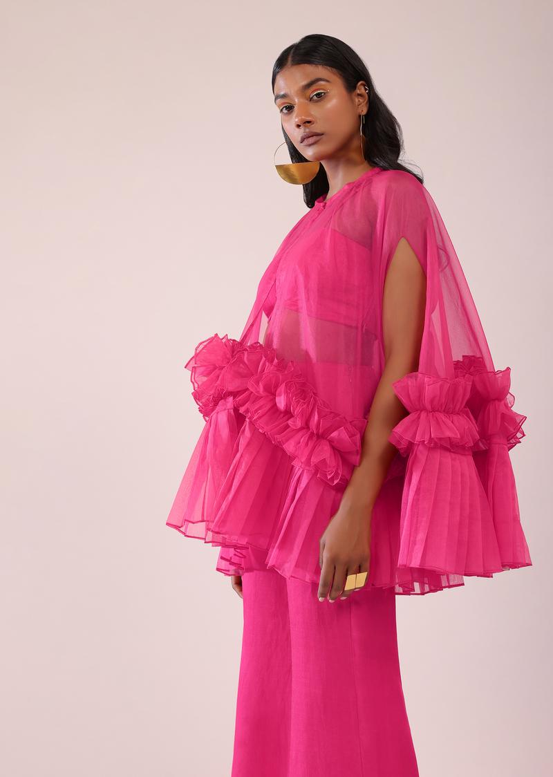 Buy Rani Pink Organza Palazzo And Corset Blouse Set With Floral