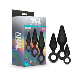 Anal Adventures Platinum Silicone 3-Piece Loop Plug Kit Black - Swell