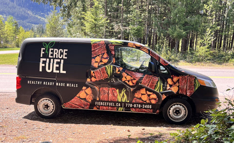 Wrapped delivery van showing branded logo for Fierce Fuel ready-made meals