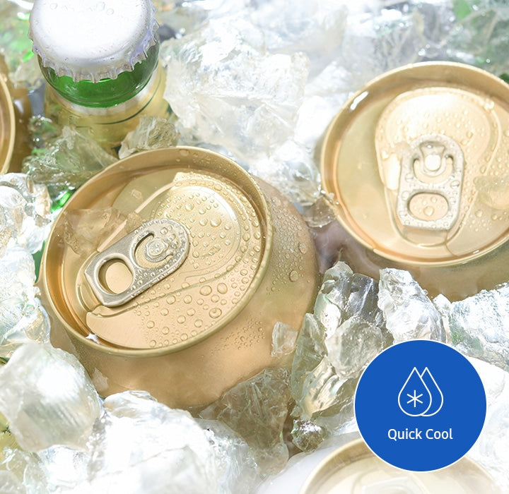 The canned drinks are icy cold in the Flex Crisper in a Quick-Cool mode.