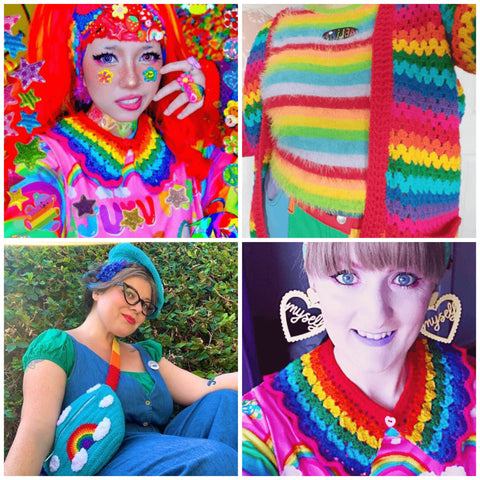 Collage image of different customers wearing various VelvetVolcano products