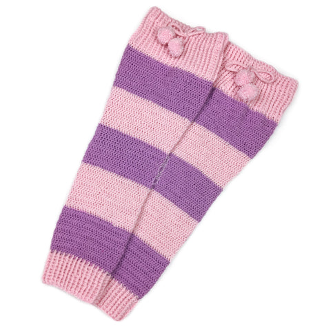 Baby Pink and Lilac Striped Over The Knee Crochet Leg Warmers with Pom Poms by VelvetVolcano