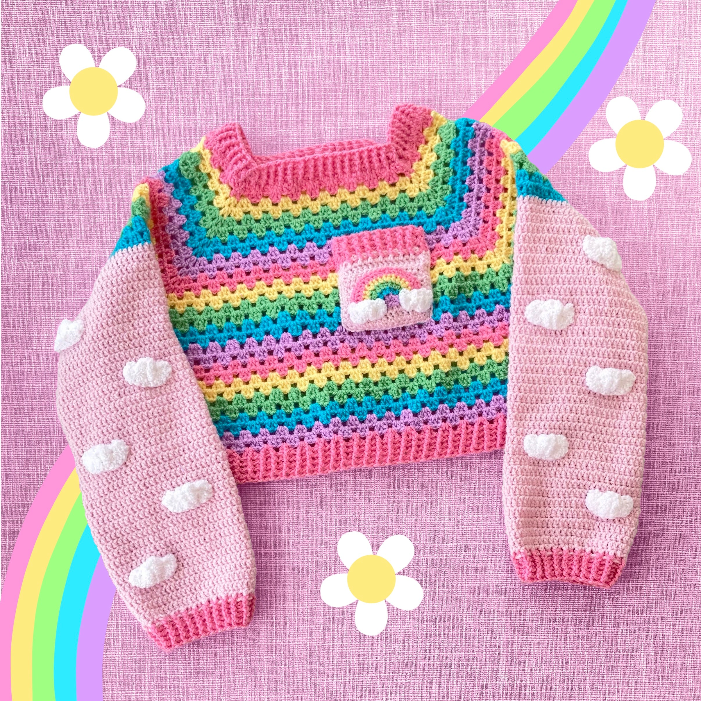 Traer Transeúnte Borrar Cropped Pastel Rainbow Cloud Jumper - Women's Kawaii Crochet Sweater by  VelvetVolcano