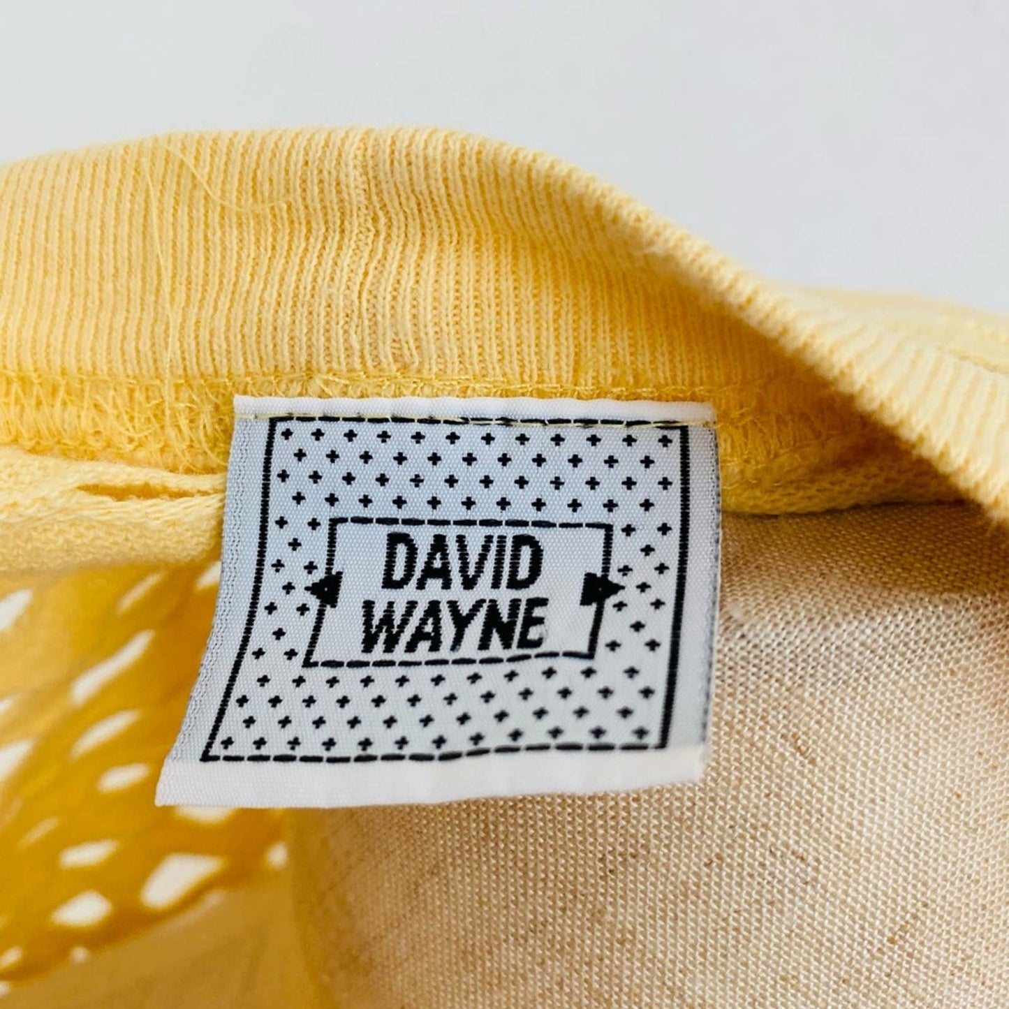 Vintage David Wayne 90s Pale Yellow Cutout Open Hole Cotton Blouse Shirt
