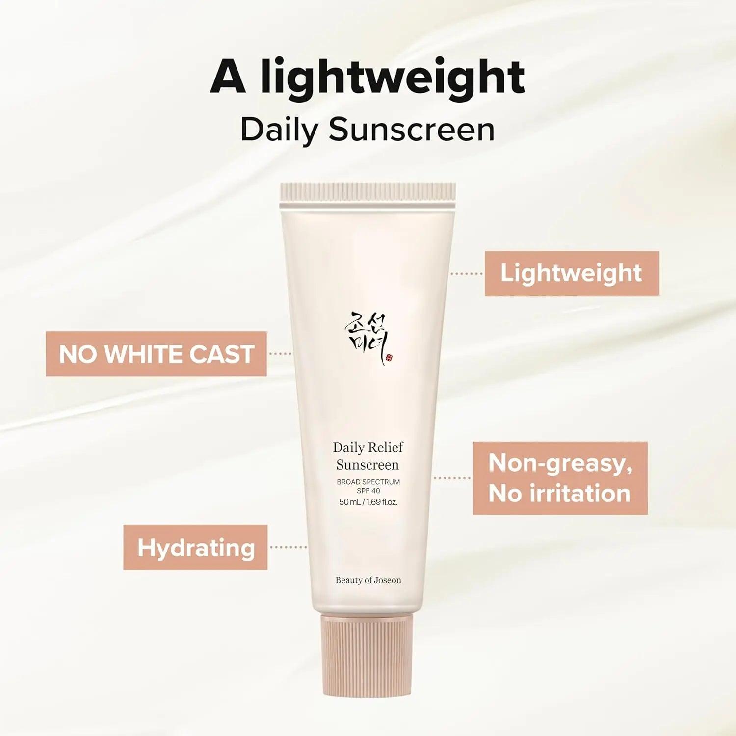 Beauty of Joseon Daily Relief Sunscreen for face Sun moisturizing with Broad Spectrum SPF 40 Korean sunscreen skincare 50ml, 1.69 fl.oz - Nutragole