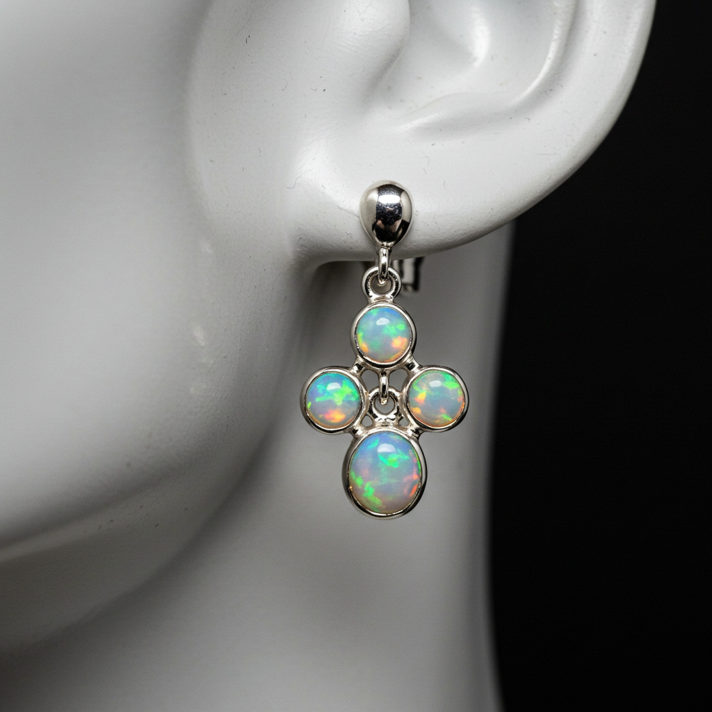 Dangling from a triple opal stud