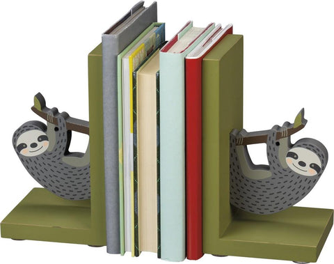 Sloth Wooden Book Ends in Grey and Mossy Green - $28.95