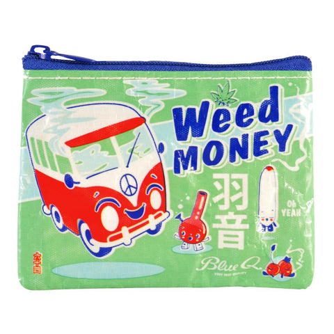 Zippered Weed Money Coin Purse in Blue and Green