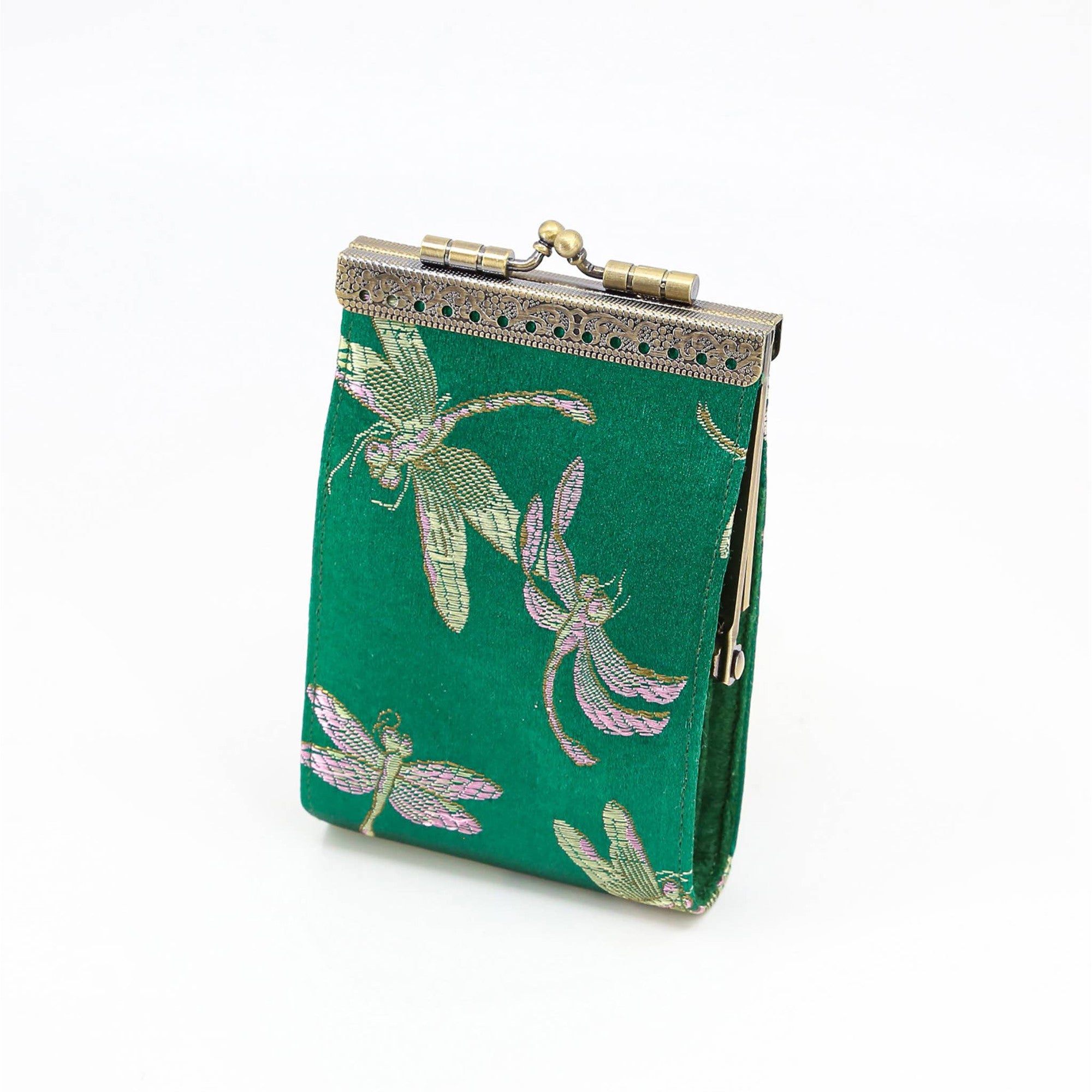 Credit Card Holder in Dark Green Dragonfly Brocade | 10 Slots | RFID Blocking