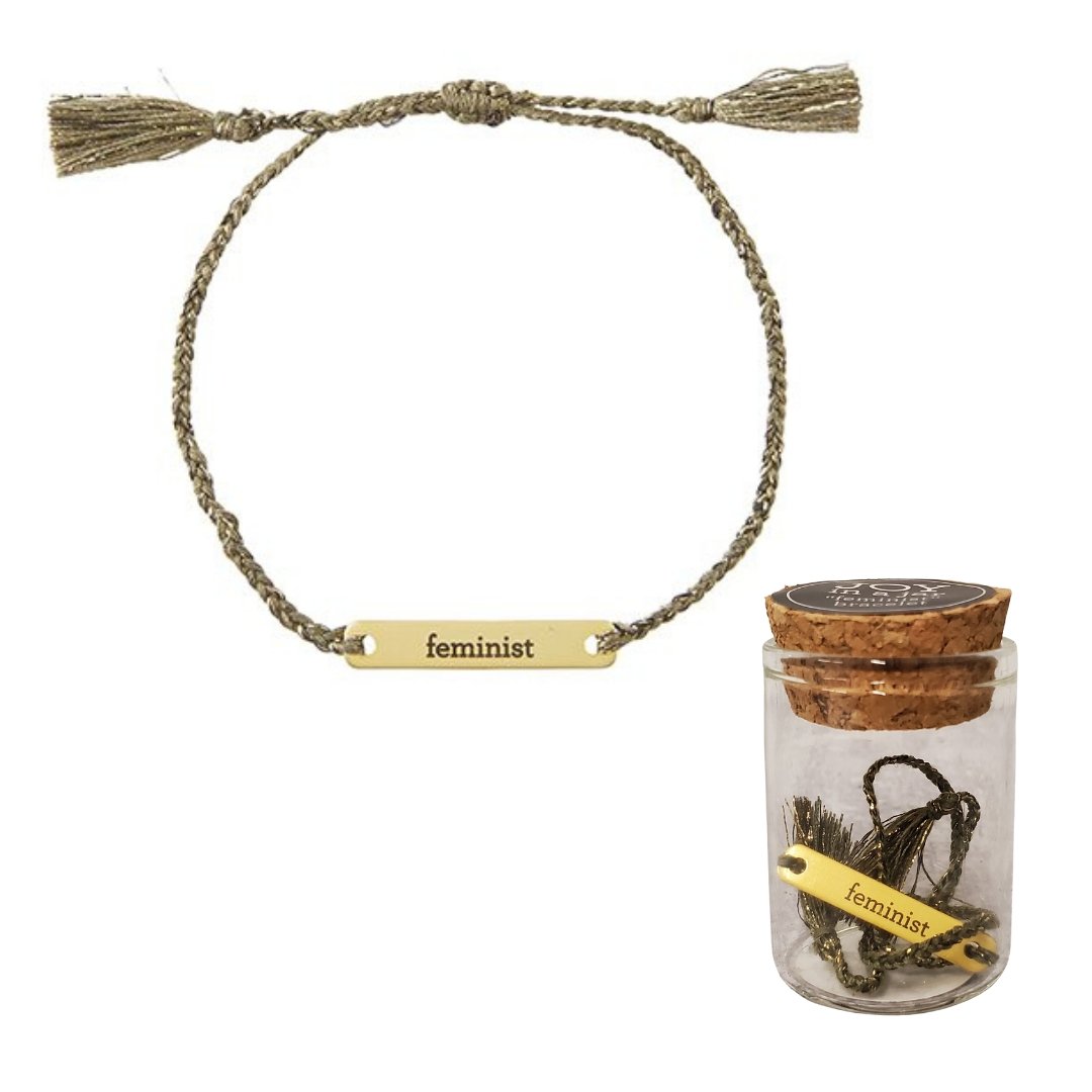 Feminist Stamped Brass Bar Woven Thread Bracelet | In a Giftable
