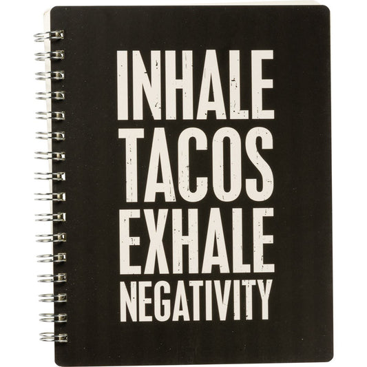 Inhale Tacos Exhale Negativity Spiral Notebook | Stripe Print on Back Cover | 9" x 7" | 120 Lined Pages