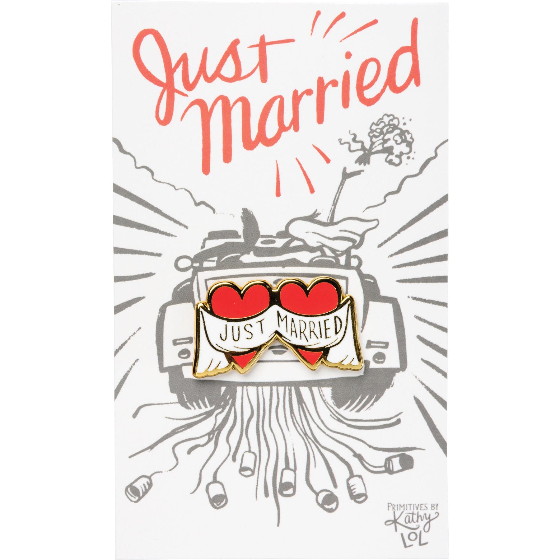 Just Married Two Hearts and Banner Enamel Pin