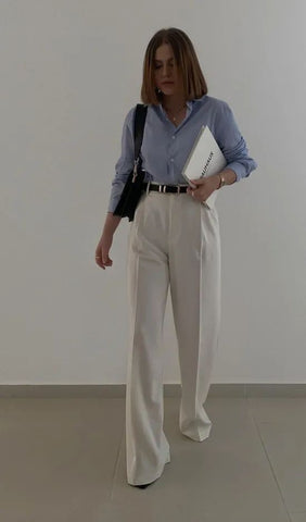 pants with blue shirt - white pants