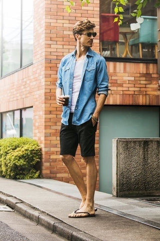 casual blue shirt: beach