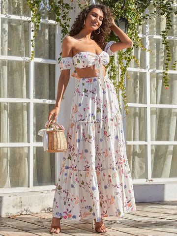 Skirts and tops designs : tie front top with flowy skirt