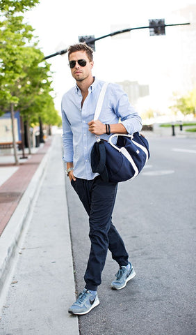 casual blue shirt: airport layover