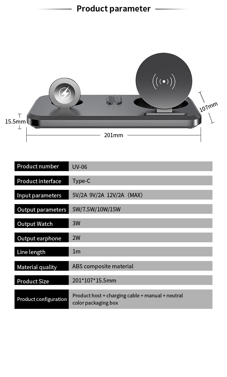 Foldable 3 in 1 Multifunctional Desktop Wireless Charger Station