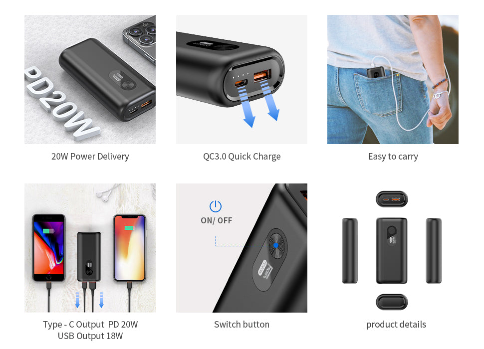 PD 20W Fast Charging Mini Power Bank Portable