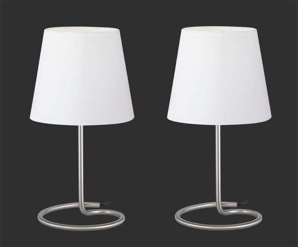 2 Lampade da Tavolo, "Twin", Metallo e Tessuto, Bianco, 18x33cm