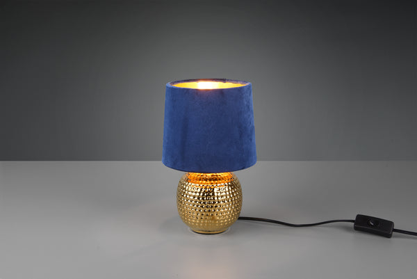 Lampada da Tavolo, "Sophia", Ceramica e Velluto, Oro e Blu, 16x26cm