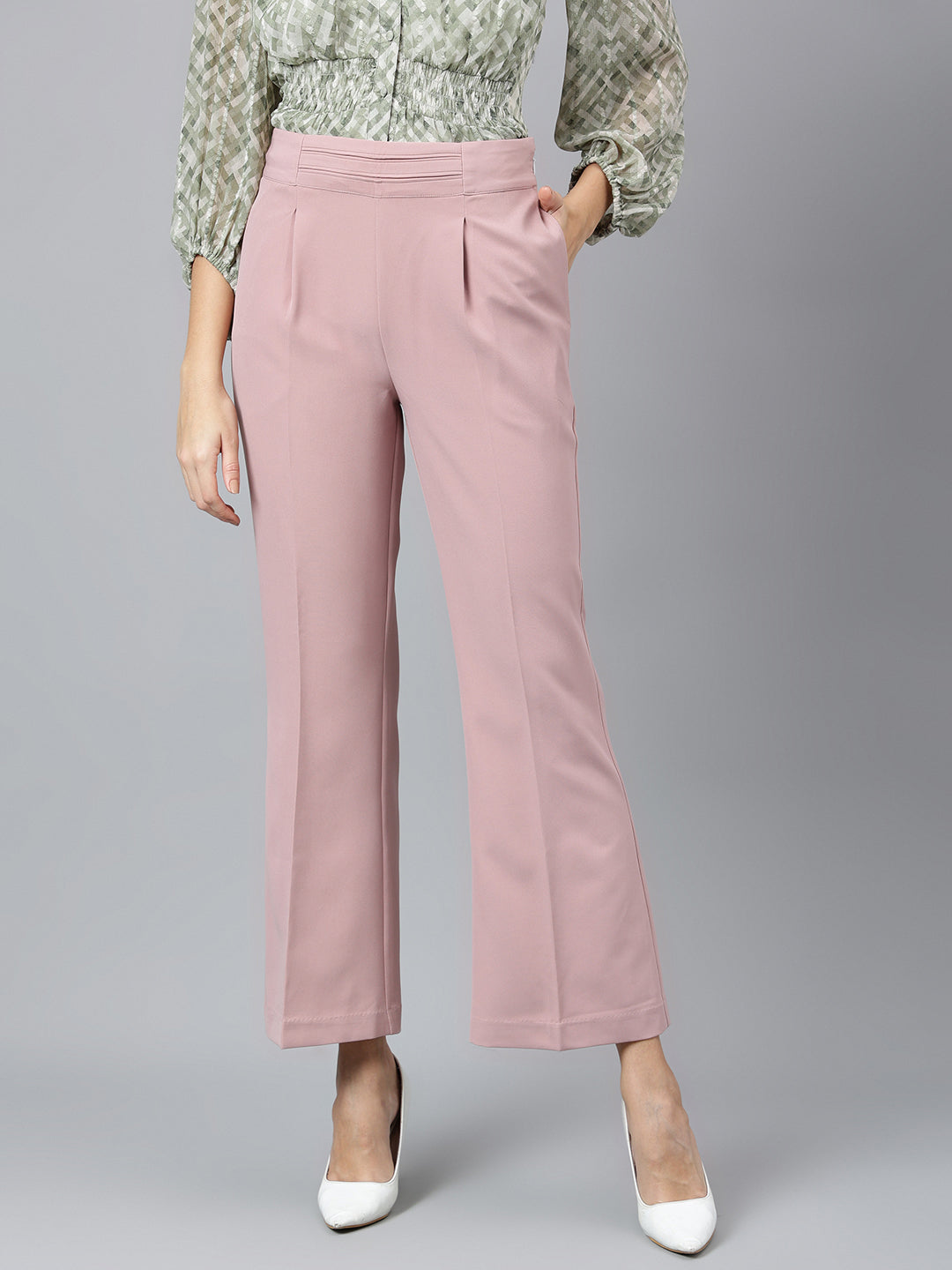Pink Solid Casual Pant