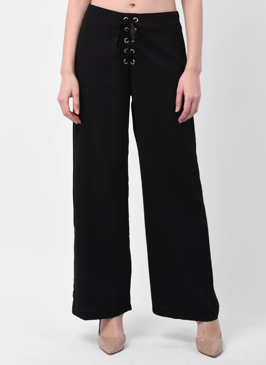 Flare Pants With Cross Pattern Eyelets